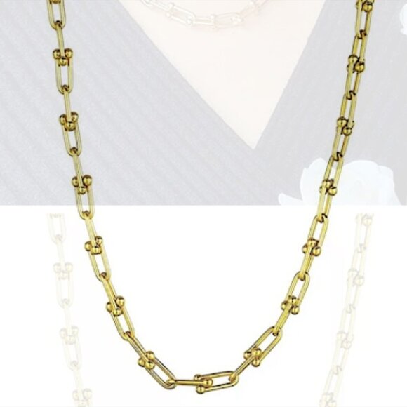 18K GOLD PLATED U SHAPED NECKLACE BRACELET EARRING RING SET - Picture 3 of 10